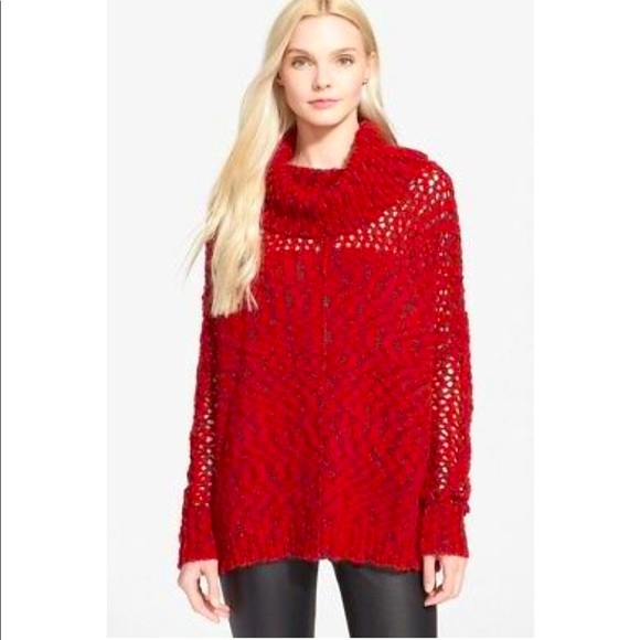ALICE + OLIVIA Otis Textured Sweater Red Chunky M - Picture 1 of 8